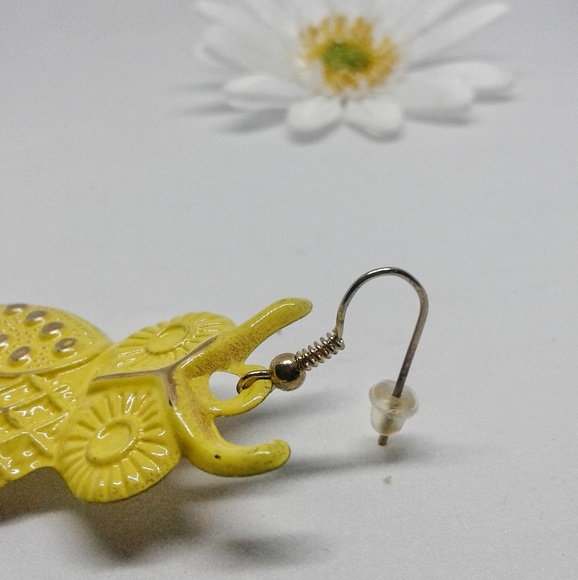 Handmade Rustic Owl Yellow Earrings( Made In Spain - Picture 3 of 4